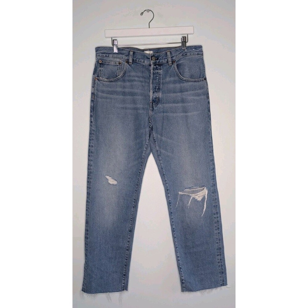 Madewell The Dean Easy Straight Jeans Size 30 Distressed Rigid Cotton Raw Hem